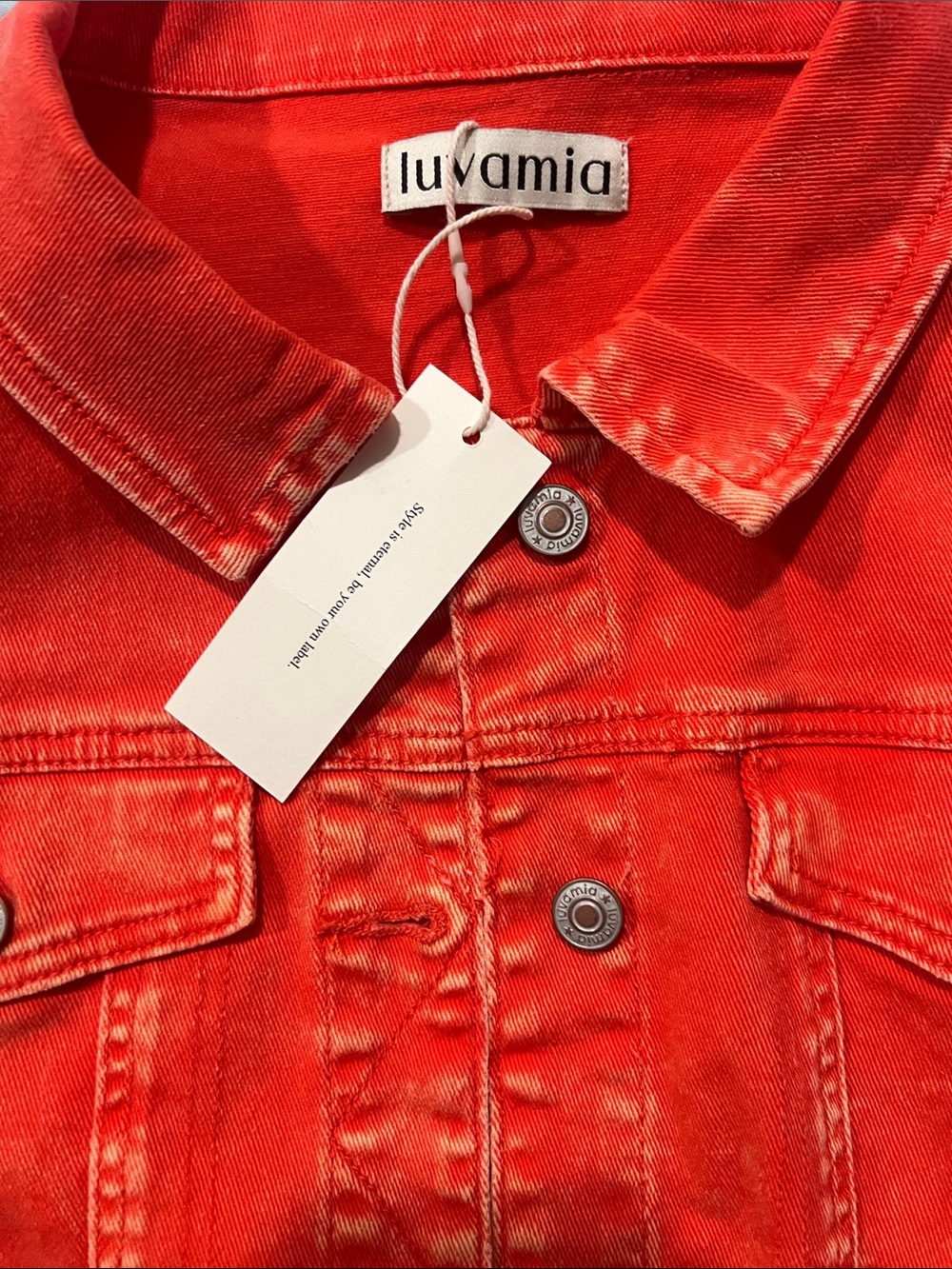 Ladies Distessed Red Denim Jacket - NWT Size Large - Picture 2 of 6